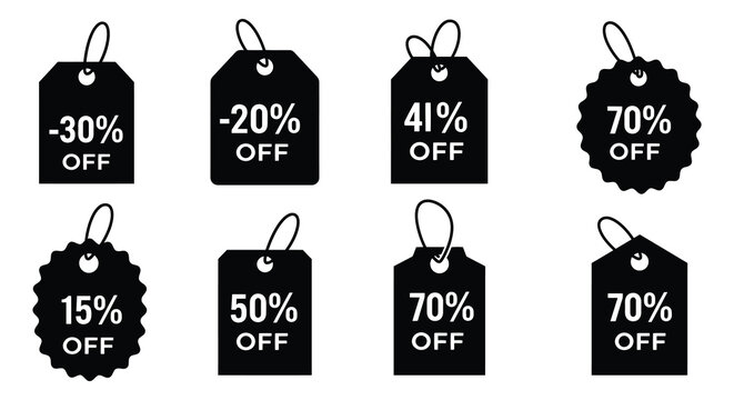 discount tags showing various sale percentages for shopping deals