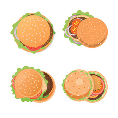 4 icon set top view of cheeseburger eps