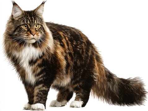 Majestic Maine Coon cat portrait showcasing its luxurious fur and striking amber eyes, perfect for pet lovers and feline enthusiasts