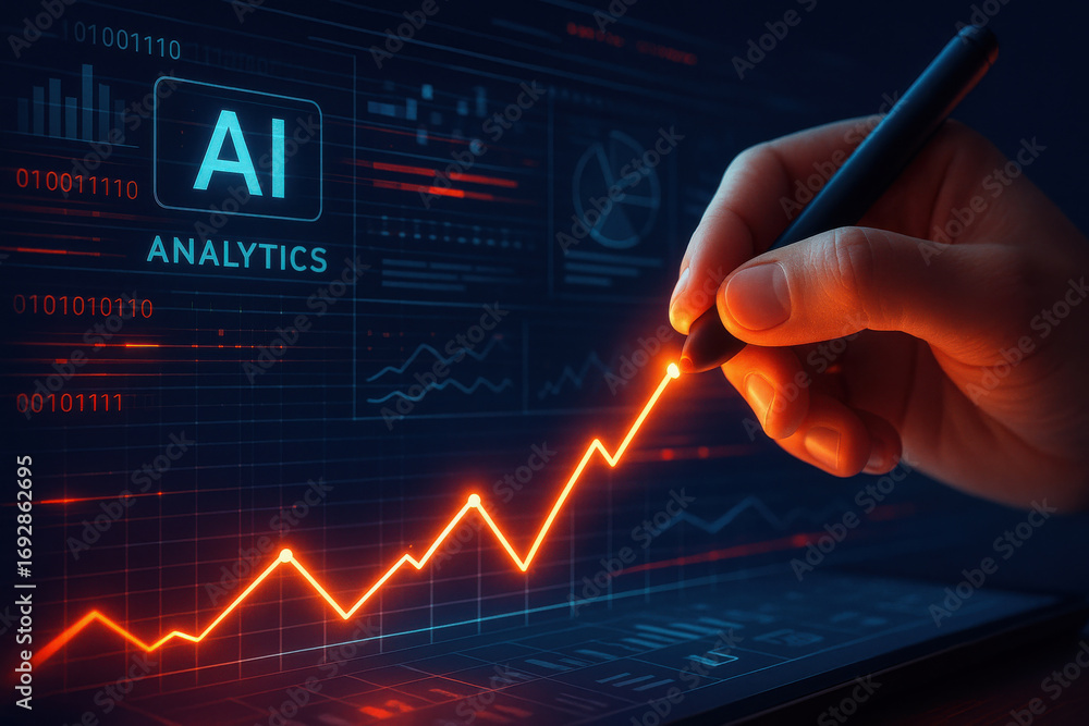 Poster ai analytics data chart with hand drawing rising graph line showing growth