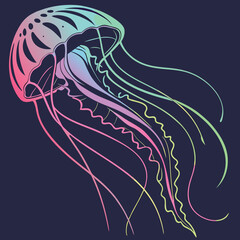 Abstract jellyfish silhouette with vibrant glowing neon effect and futuristic underwater ambiance © SHAHNAZ