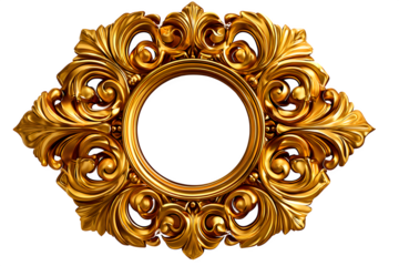 Vintage baroque frame with golden ornamental flourishes, luxury vector style, isolated on transparent background