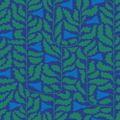 Hand drawn botanical foliage. Simple minimalistic contemporary abstract natural fall flowers, leaves, branches vector seamless dark pattern