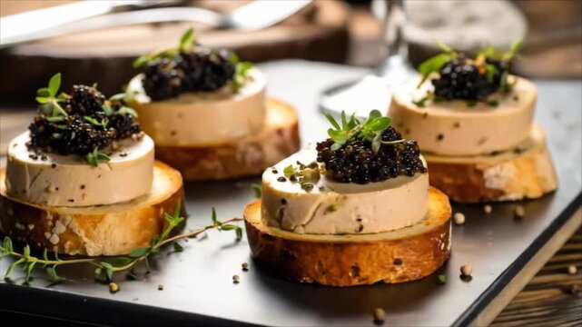 Gourmet toasts with pate and caviar