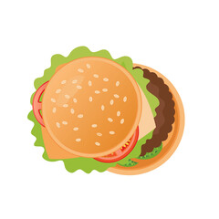  top view of cheeseburger isolated  on white back on white background