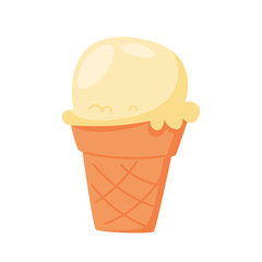 Ice-cream in waffle cup. Frozen cold sweet dessert, icecream with creamy swirl scoop. Delicious dairy treat.