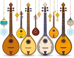Colorful string instruments hanging