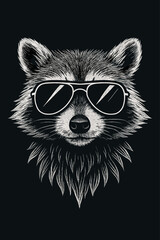 Vector illustration of a raccoon wearing sunglasses