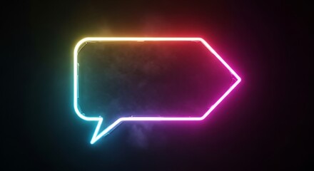 Vibrant neon illuminated chat bubble sign casting an ethereal glow in the darkness