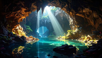 Cave with sunlight & water