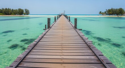 Fototapeta premium Tranquil wooden pier extending to horizon