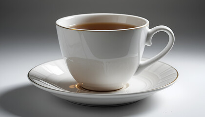 Elegant White Tea Cup and Saucer with Golden Rim for Morning Refreshment