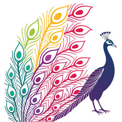 Obraz premium Vibrant peacock silhouette with a flowing rainbow plumage perfect for nature and decorative designs