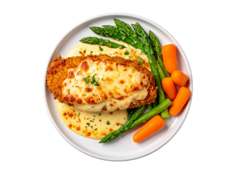  Top-Down View of Chicken Cordon Bleu Served with Sides, Flat Lay, isolated on transparent background png