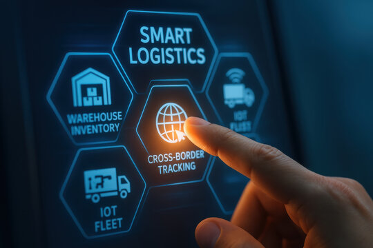 Smart logistics cross border tracking technology with finger touch interface