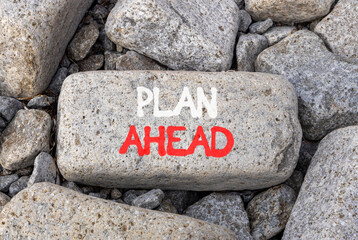 Plan ahead symbol. Concept word Plan ahead on beautiful grey stone on stone beach. Beautiful grey stone beach background. Business plan ahead concept. Copy space.