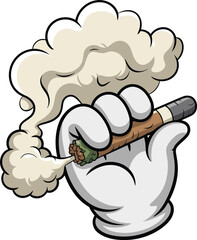 Cartoon hand holding smoking cigar, tobacco smoke illustration, smoking pipe with smoke, relaxed smoking gesture, cigar hand art, smoking culture, cartoon smoking vector design