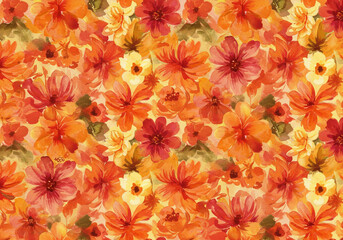 Vibrant watercolor floral pattern with warm autumn tones for textile designs and creative backgrounds