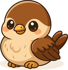 Cute cartoon sparrow in kawaii style. Vector illustration for kids’ products, prints, and stickers.