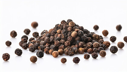 Scattered Black Peppercorns On Isolated Transparent Background