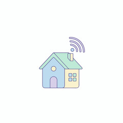 Flat vector smart home icon with Wi-Fi symbol, pastel palette, 2D minimal design, isolated graphic