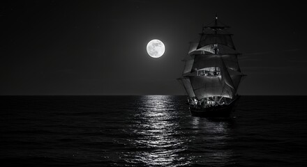 Moonlight ship at sea