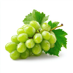 Obraz premium Green Grapes with Leaf on White, Fresh and Natural