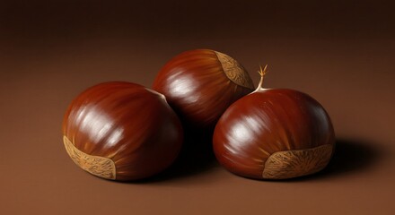 Obraz premium Three edible chestnuts closeup