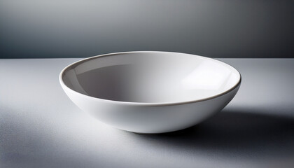 Minimalistic White Bowl On Soft Gray Surface With Smooth Surroundings And Natural Light Highlighting The Clean Design Elements And Shapes