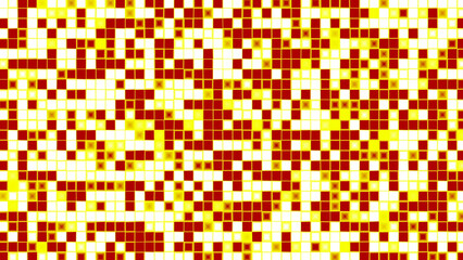 Red yellow and white mosaic pixel square background, abstract geometric blocks design in 4k resolution