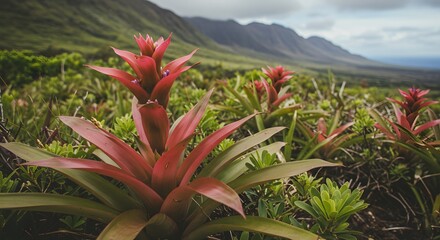 Vibrant Bromeliad Plants Outdoors