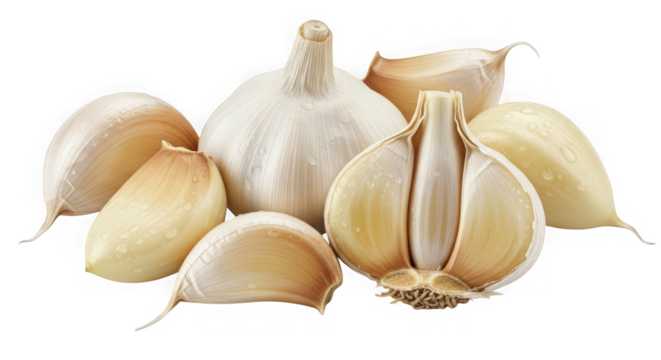 Fresh garlic bulbs and cloves for culinary use natural ingredient for flavorful cooking and healthy recipes transparent background
