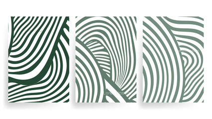 green wavy stripes dynamic flow cover vector background set