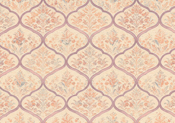 Elegant floral damask pattern in soft peach and mauve offers classic vintage charm for sophisticated designs