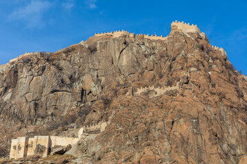 Fototapeta premium Karahisar castle on a rock mountain, Afyon, Turkey