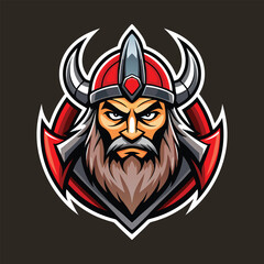 Obraz premium Mascot Logo of Fierce Viking Warrior Head with Horned Helmet and Long Beard Illustration, Norse Warrior Emblem, Mythical Viking Character, Strong Warrior Logo Design for Sports and Branding