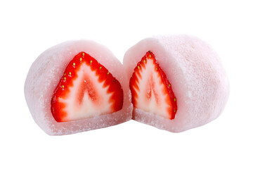 Delicious strawberry daifuku mochi with fresh strawberry inside isolated on white background