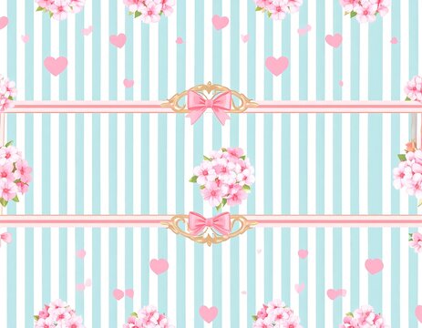 Fototapeta Pastel floral pattern with ribbon and hearts