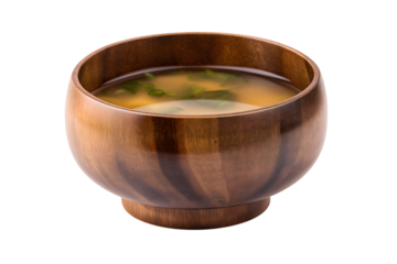 miso soup in wooden bowl isolated on white background
