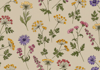Delicate floral pattern with watercolor wildflowers for a touch of spring and natural beauty on light background