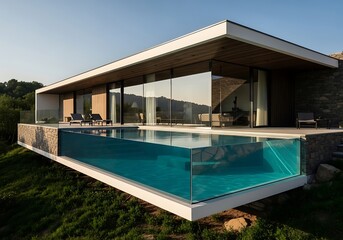 Architectural marvel: Modern villa showcasing infinity pool design with seamless integration and pristine views