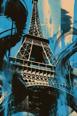 Paris Urban Blues Eiffel Tower Dynamic Poster