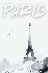 Paris Eiffel Tower Watercolor Gray Minimalist Poster
