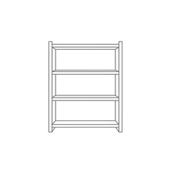Outline drawing of a three shelf bookcase with vertical supports on a white background in vector format