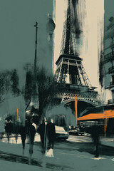 Paris Eiffel Tower Urban Grunge Green Poster