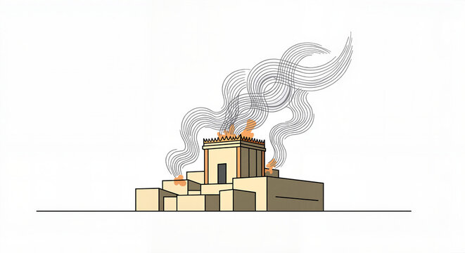 burning temple with smoke, beige and gray clip art preview