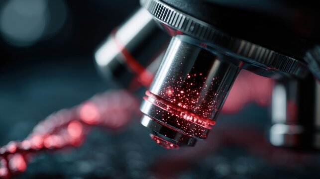 Microscope view zoomed into a glowing genetic code in medical research
