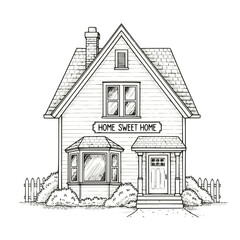 House illustration in monochrome, for home decor