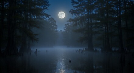 Fototapeta premium Misty forest at night