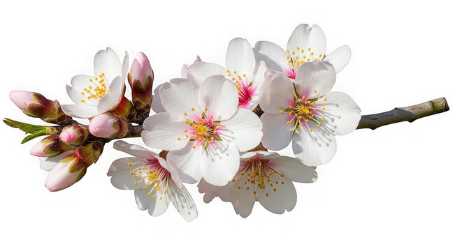 Fototapeta Delicate almond blossoms branch with buds and petals captured in detailed macro photography for spring and nature themes transparent background